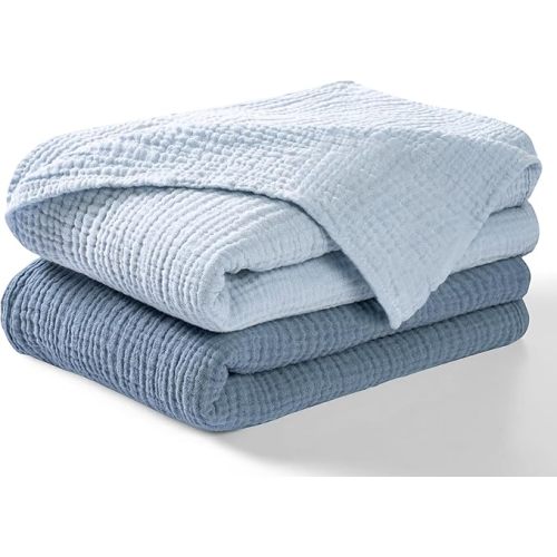Muslin Swaddle Blankets Boy,Girl,100% Cotton Swaddle Blankets,3 Pack,Receiving Blanket for Unisex, Soft, Breathable Swaddle Blanket,Large 44 x 44 inch Cotton Blanket | Blue,Light Blue,Ecru