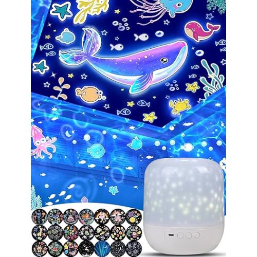21 Sets of Films, Projector Night Light for Kids Bedroom, Baby Projector for Ceiling, Star Galaxy Night Lights with 360° Rotation Dimmable for Kids Baby Girls, Birthday, Christmas, Nursery, Room Decor