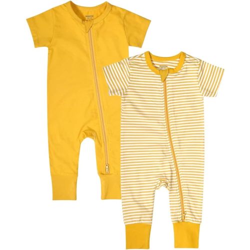 Teach Leanbh Baby Boys Girls 2-Pack Romper Jumpsuits Cotton 2 Way Zipper Short Sleeve Footless Sleep and Play 3-24 Months