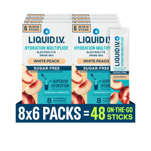 (8 pack) Liquid I.V.® White Peach Sugar-Free Hydration Multiplier® Powdered Electrolyte Drink Mix, 6 Count Packets