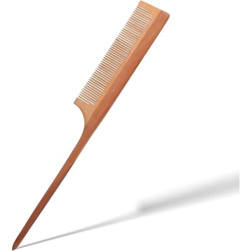 Rat Tail Wooden Comb for Daily Grooming and Styling, Unisex Anti-Static Comb with Fine Teeth for Curly and Straight Hair