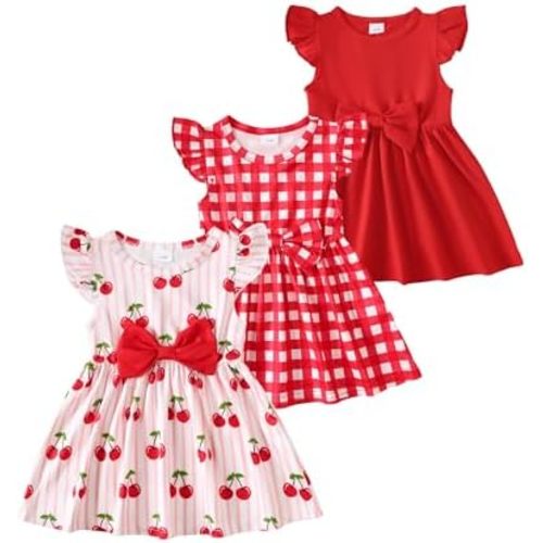 Toddler Baby Girl Dress Clothes 3 Pack Bow Fly Sleeve Summer Dress
