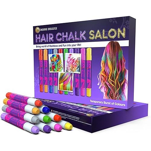 Desire Deluxe - Girls Gifts Hair Chalk 10 Temporary Non-Toxic Easy Washable Hair Dye Colourful Pens