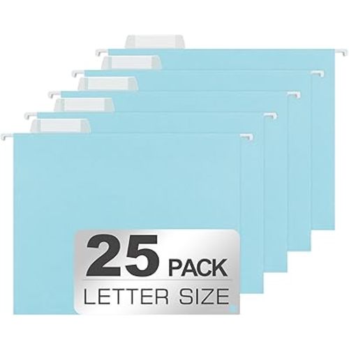 25 Packs Hanging File Folders,Light Blue Hanging File Folders Letter Size,Hanging Folders with 1/5-cut Tabs,Hanging Folders for Filing Cabinets, File Organizer Folder for Office,School,Home