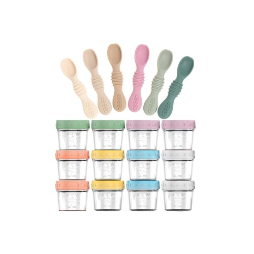 Glass Baby Food Storage Jars and Silicone Baby Spoons Set, One Size