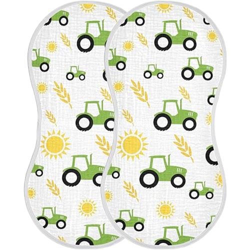 Tractor Farm Burp Cloths Baby Boys Girls Absorbent Soft Cotton Burping Cloths Rags 2 Pack