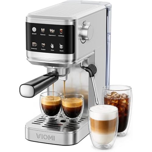 VIOMI T1A Pro Espresso Machine 20 Bar, Compact Espresso Maker with Milk Frother, Stainless Steel Coffee Maker with NTC Temp Control, Cold Brew Coffee Machine for Home Barista, Silver