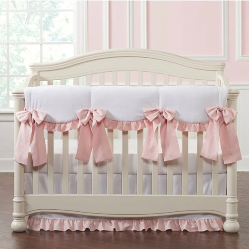 White and Pink Linen 8-pc. Crib Bedding Set | Nursery Design | Baby Girl Bedding – Liz and Roo