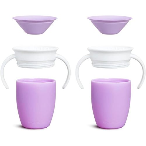 Munchkin Miracle 360 Cups for Toddlers sippy cups, toddler cups spill proof with Dentist Recommended Spoutless Design, BPA-Free Kids Cups, Easy to Clean, 7oz, 6 Months (Lilac 2 Count)
