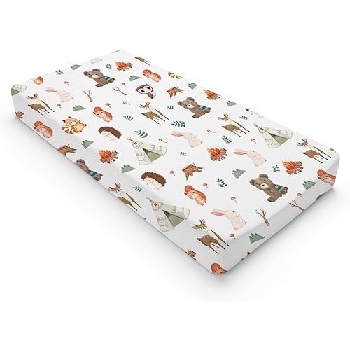 Camping Animals Changing Pad Cover Cute Bear Raccoon Squirrel Deer Rabbit Hedgehog Owl Change Table Cover for Boys Girls Soft Stretch Fitted Diaper Changing Mat Sheets 32''x16''