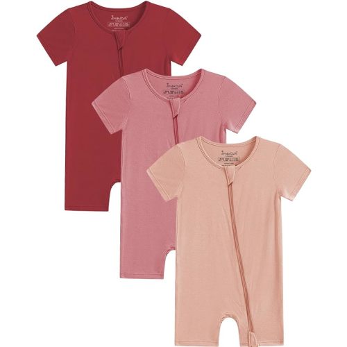 Jimonda Boys Baby Girls Short Sleeve Romper Unisex Baby Footless Pajamas With Viscose 2-Way Zipper Front 3Pcs0-24Months