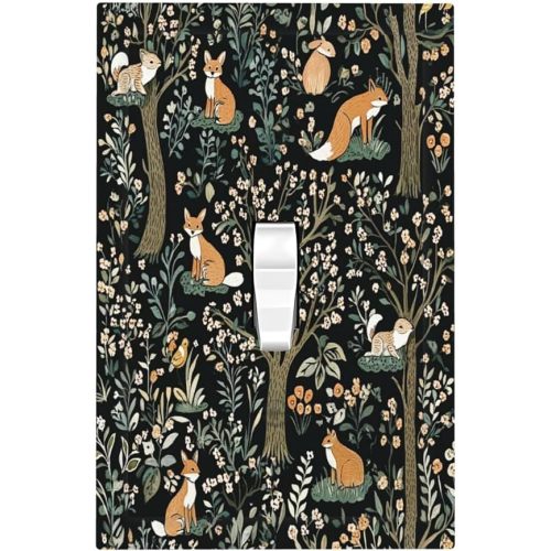 Decorative Light Switch Cover Fairy Forest Animals Fox Squirrel Flower 1 Gang Single Toggle Device Electrical Faceplate Switchplates Decorator Outlet Wall Plate For Bed Room Farmhouse