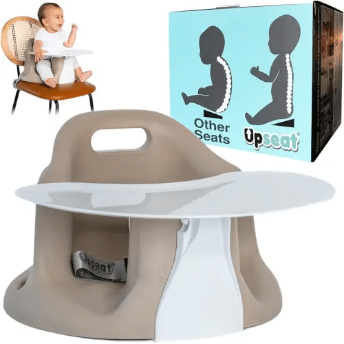 Upseat – The Original Ergonomic Baby Floor & Booster Seat with Tray, Developed with Physical Therapists for Upright Posture & Healthy Hip Development, 4–24 Months, Extra-Large Tray (Taupe)