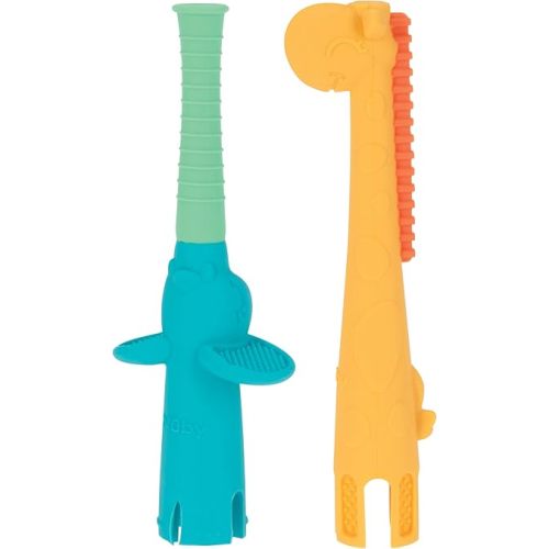 Nuby Tube Teether - (2-Pack) Baby Teething Toy - 3+ Months - Elephant and Giraffe