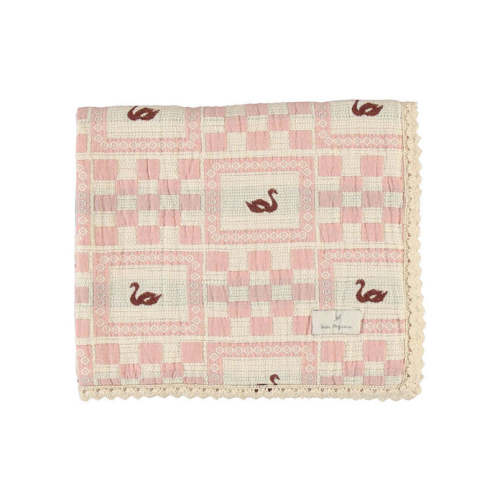 Bebe Organic Rose Patchwork Swan Blanket