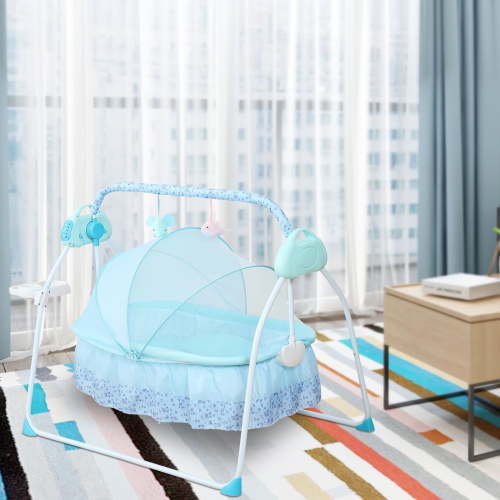 Portable Baby Swing with Thickened Mattress and Built-in Music – Comfortable Cradle with Mosquito Net, Soft Pillow, and ABS Frame for Safe Baby Naps