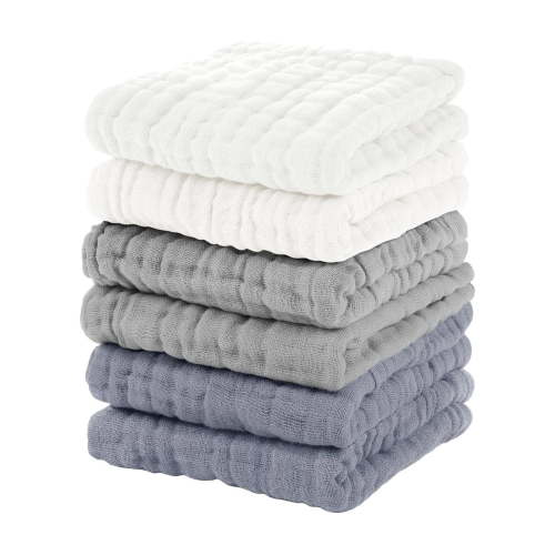 Baby Washcloths 100% Organic Cotton Face Towels 6 Pack Wash Cloths for Baby 12x12in Soft and Absorbent Baby Wipes