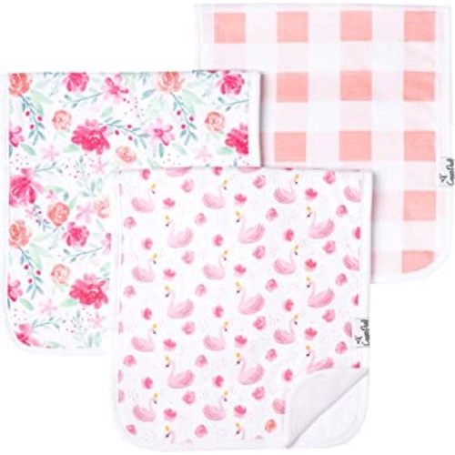 Copper Pearl Premium Baby Burp Cloths - 3-Pack Large Cotton Burp Cloths, Extra Soft Spit Up Rags with 3 Absorbent Layers, Perfect for Baby Girl Gifts (21" x 10" Size, June Set)