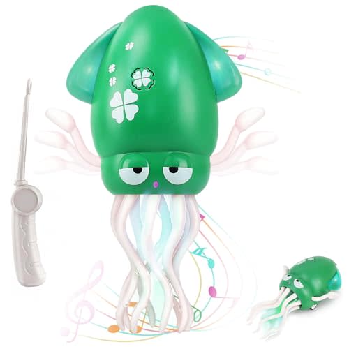 YRIOWMI Dancing Octopus Baby Toy, Tummy Time Toys, Rechargeable Crawling Squid with Music and Light, Electric Interactive Octopus Toy for Birthday for 1 2 3 4 5 6 Year Old Boys Girls (Mint Green)