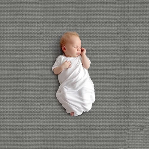Puzzle Play Mat 9 Tiles with 18 Border Pieces, Interlocking Stitching Mat with Border for Living Room Playroom Gym, 23.6 x 23.6 Inch Grey