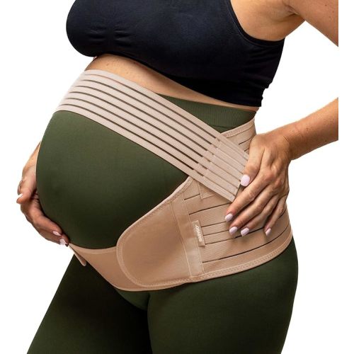 BABYGO® Cinturón de apoyo 4 en 1 para embarazo, banda de maternidad y posparto, alivia el dolor de espalda, pélvico, cadera, SPD y PGP | incluye 40 páginas libro de embarazo para preparación del parto