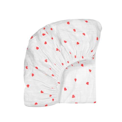 Olivia Fitted Sheet Red Heart Print Ecru