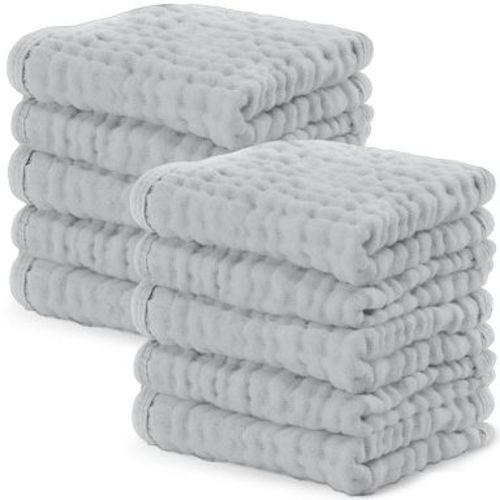 Comfy Cubs Muslin Baby Washcloths 10 Pack - Soft Large 10"x10" 6-Layer Absorbent Cotton - Heather Blue