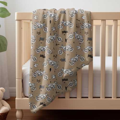 Boy Motocross Dirt Bike Blanket Personalized Dirt Bike Baby Tan & Black Minky Throw Infant Motorcycle Nursery Bedroom Decor Boy Bed Blanket