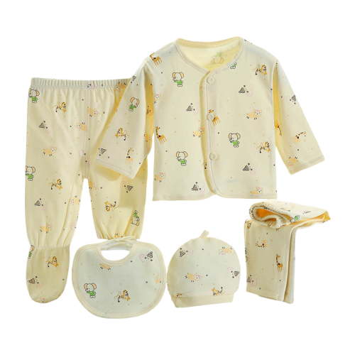 Caqnni Newborn Baby Clothes Outfit Set Infant 5PCS Newborn Baby Boy Girl Tops Hat Pants Bib Sock Shose Romper Outfits Set to 0-3 Months Layette Set Long Sleeve Lapel Bodysuits