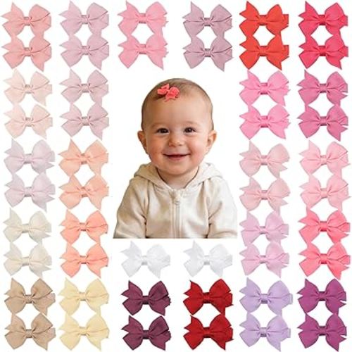 CÉLLOT Hair Clips for Girls - 50PCS Fully Lined Hair Bows Alligator Clips for Toddlers, Infants, Kids, 25 Pinky Color Pairs