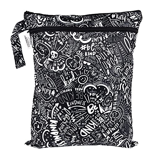 Bumkins Waterproof Wet Dry Bag for Baby, Travel, Swim Suit, Cloth Diapers, Pump Parts, Pool, Beach, Gym Clothes, Toiletry, Hook to Stroller, Daycare, Zipper Reusable Wetdry Packing Pouch, Be Kind