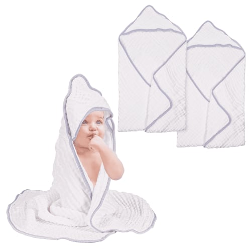 Asung Hooded Baby Towels Muslin Baby Bath Towel 2 pcs 100% Cotton Bath Towels with Hood Soft and Absorbent 35" x 35" (White)