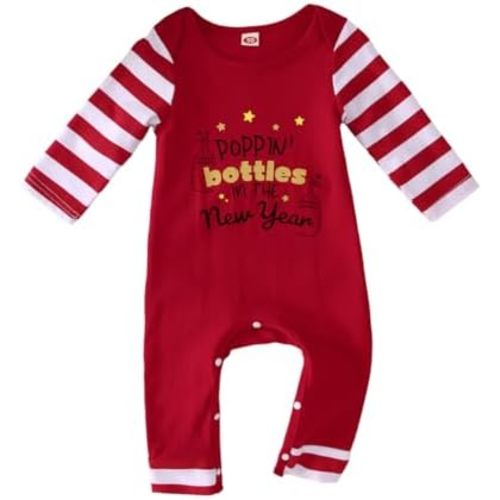 GLIGLITTR My First New Years Baby Girl Boy Outfit Newborn Jumpsuit Long Sleeve Stripe Letter Print Romper Fall Winter Clothes