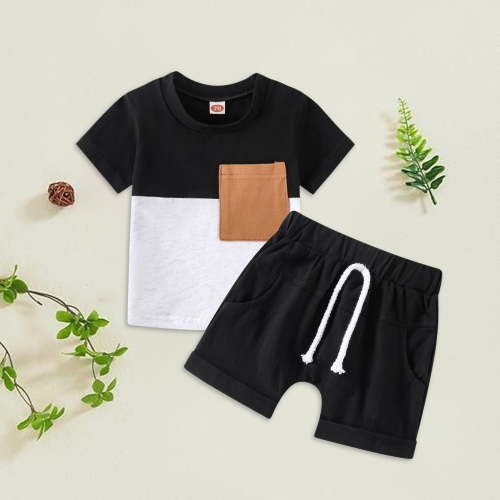 Gerichy Toddler Kids Boy Shorts Clothing Set 0 6 12 18 24 Months 2T 3T Baby Boys Summer Clothes Toddler Outfits Short Sleeve Contrast Color T shirt Tops + Solid Color Drawstring Shorts Set for Party