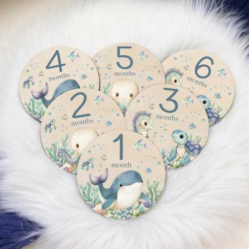 Boy Under The Sea Milestone Cards, Baby Milestone Ocean Life Discs Marker, Wood Milestone Cards, Baby Milestones, Under The Sea Nursery O53