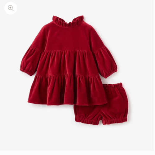 Red Velvet Ruffle Collar Dress – Elegant Baby