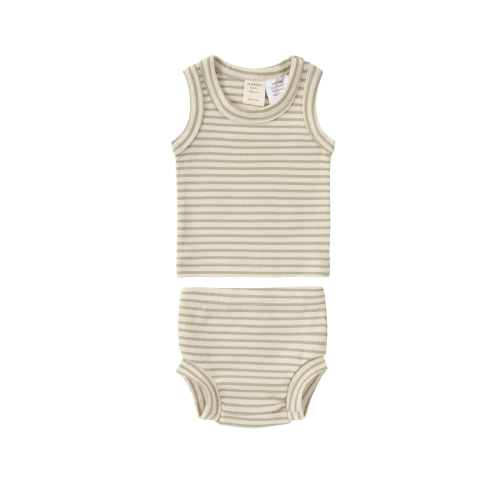 Singlet & Nappy Cover. Sage Stripe