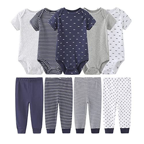 MAMIMAKA Newborn Baby Clothes Set - Short Sleeve Baby Boy Pants & Girl Bodysuits - Layette Sets