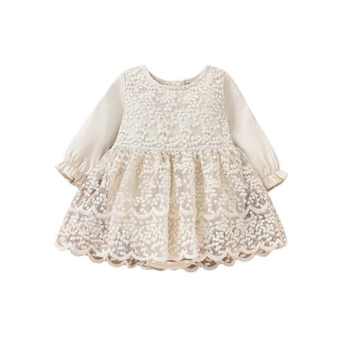 Bagilaanoe Newborn Baby Girl Romper Dress Long Sleeve A-line Princess Dresses 3M 6M 9M 12M 18M Infant Lace Floral Tulle Skirt