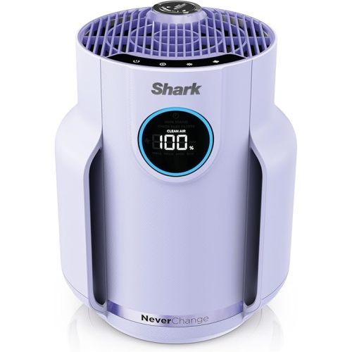 Shark Air Purifier for Home, NeverChange Compact Pro, for Bedroom, Nursery, Home Office, Dorm, HEPA-Exceeding Filter, Captures Pollutants, Pet Dander, Dust, Odor, Smoke, and More, HP072PL, Lilac