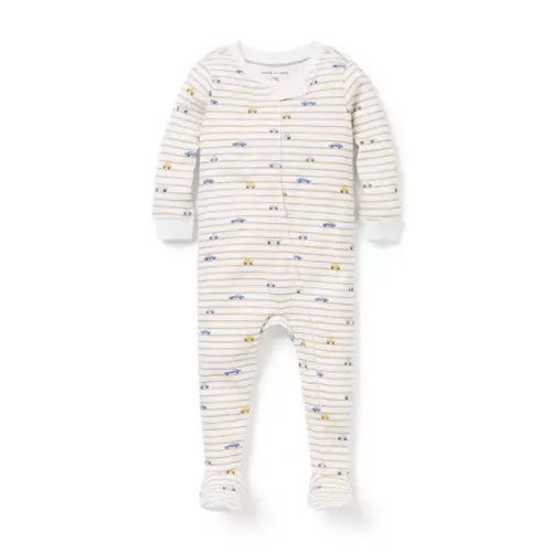 Baby White Stripe Car Baby Organic Cotton Striped Car Footed Pajama by Janie and Jack