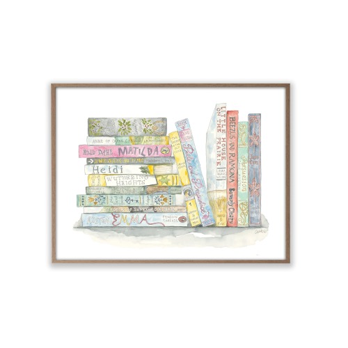 Book Stack for Girls: A Watercolor Story 11 x 14 Print