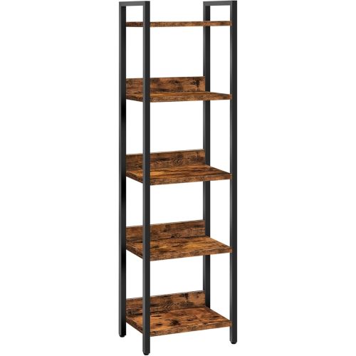 Bookshelf, 5-Tier Bookcase, Standing Book Shelf for Small Space, Storage Shelf Organizer, for Living Room, Bedroom, Study, Balcony, Rustic Brown and Black BKHR5501