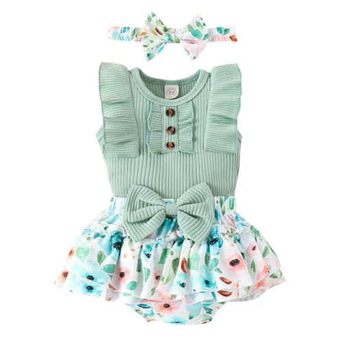 GDTOGRT Baby Girl Clothes Newborn Infant Summer Outfits Ruffle Romper and Shorts with Headband Sets for 0-3-6-9-12-18 Months