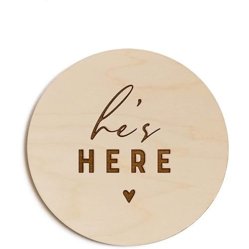 The Cotton & Canvas Co. He's Here Newborn Baby Boy Announcement, Nursery Sign, Cute Nursery Decor, Baby Shower, Modern, Wooden Plaque, Birth Prop, New Mom Gift