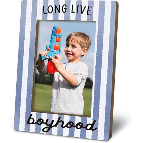 Boys Kids Nursery Picture Frame 4x6, Long Live Boyhood Boy Photo Frame Gifts for Boys Room Decor, Blue Striped Toddler Baby Gifts for Son Kids Picture Photo Frames for Desk Decor