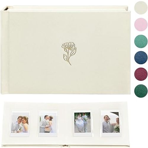 Instax Mini Photo Album Hardcover with 52 Pockets - Extra Wide Writing Space for Fujifilm,Digital Camera,HP Sprocket & KPOP Photo Cards, Kuword Premium Acid-Free Photo Book Gift (Beige)