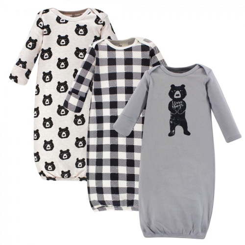 Yoga Sprout Baby Boy Cotton Long-Sleeve Gowns 3pk, Bear Hugs, 0-6 Months