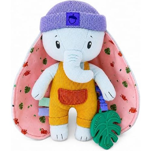 Lovey with BPA-Free Silicone Teether, Soft Stuffed Animal for Baby | 5 Sensory Textures | Machine Washable | Baby Registry Gift for Girls and Boys (Elephant)