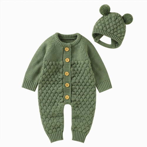 Hessimy Baby Boys Girls Sweater Fall Winter Long Sleeve Hooded Knitwear Button Down Loose Fitted Outwear Button Cardign Pullover Knit Outerwear (Green,0-3 Months)